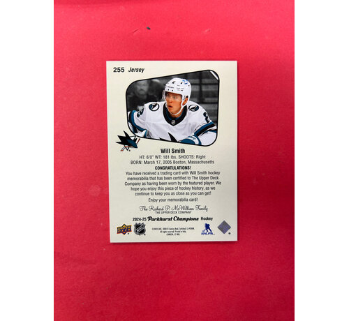 UPPER DECK 2024-25 UPPER DECK PARKHURST CHAMPIONS WILL SMITH ROOKIES JERSEY