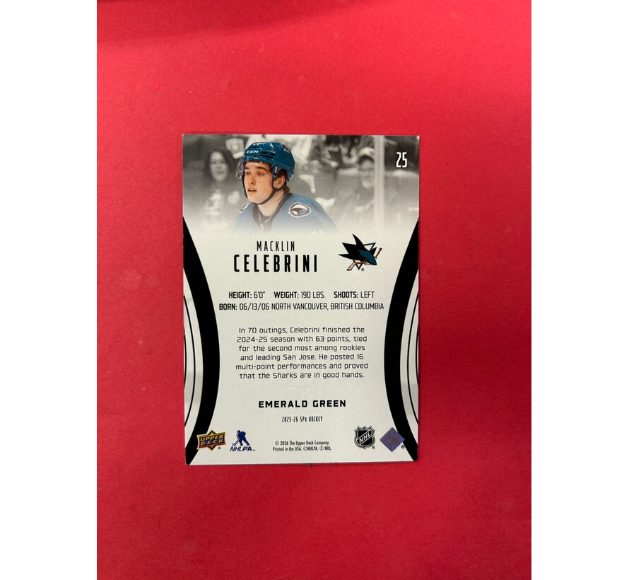 2025-26 UPPER DECK SPX MACKLIN CELEBRINI GREEN FINITE /199