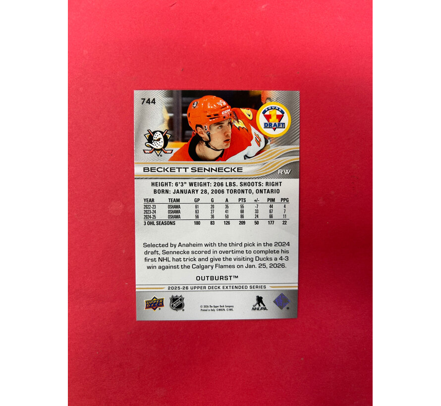 2025-26 UPPER DECK EXTENDED BECKETT SENNECKE OUTBURST 1ST DRAFT