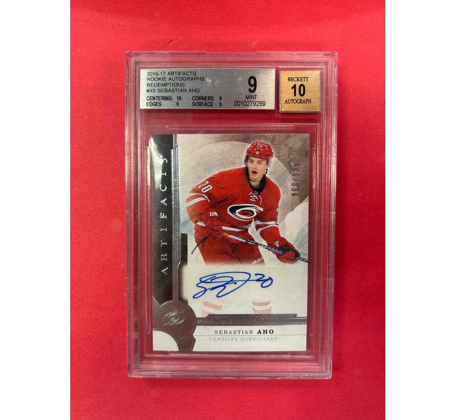 20161-7 UPPER DECK ARTIFACTS SEBASTIAN AHO ROOKIE REDEMPTION AUTOGRAPG BGS GRADED 9/10