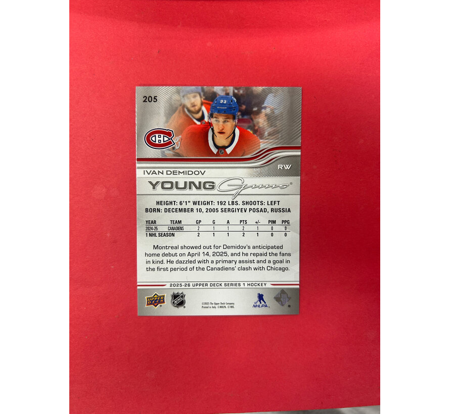 2015-16 UPPER DECK SERIES 1 IVAN DEMIDOV YOUNG GUNS