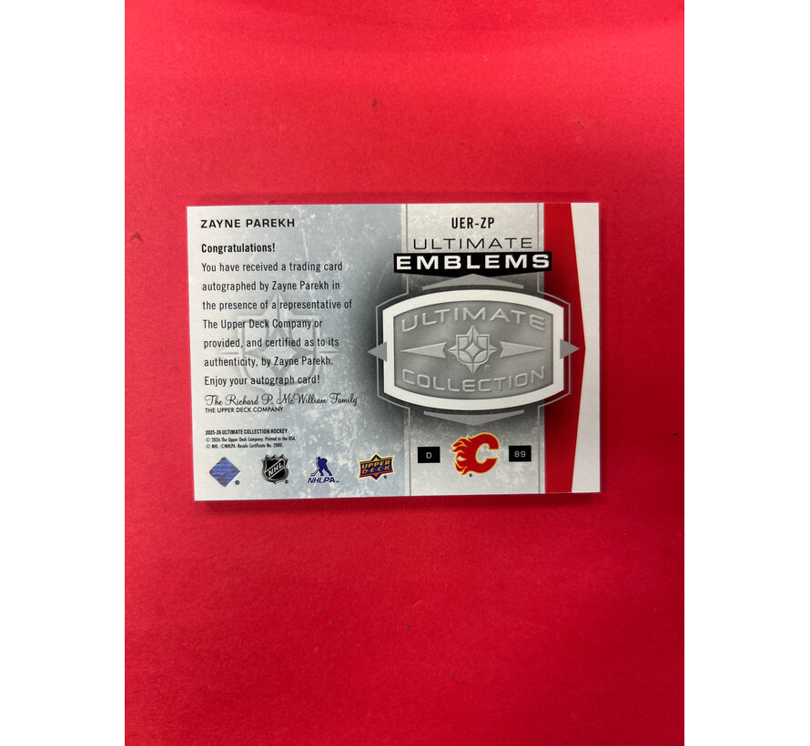 2025-26 UPPER DECK ULTIMATE ZAYNE PAREKH ULTIMATE EMBLEMS AUTO