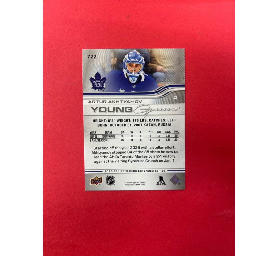 2025-26 UPPER DECK EXTENDED ARTUR AKHTYAMOV YOUNG GUNS