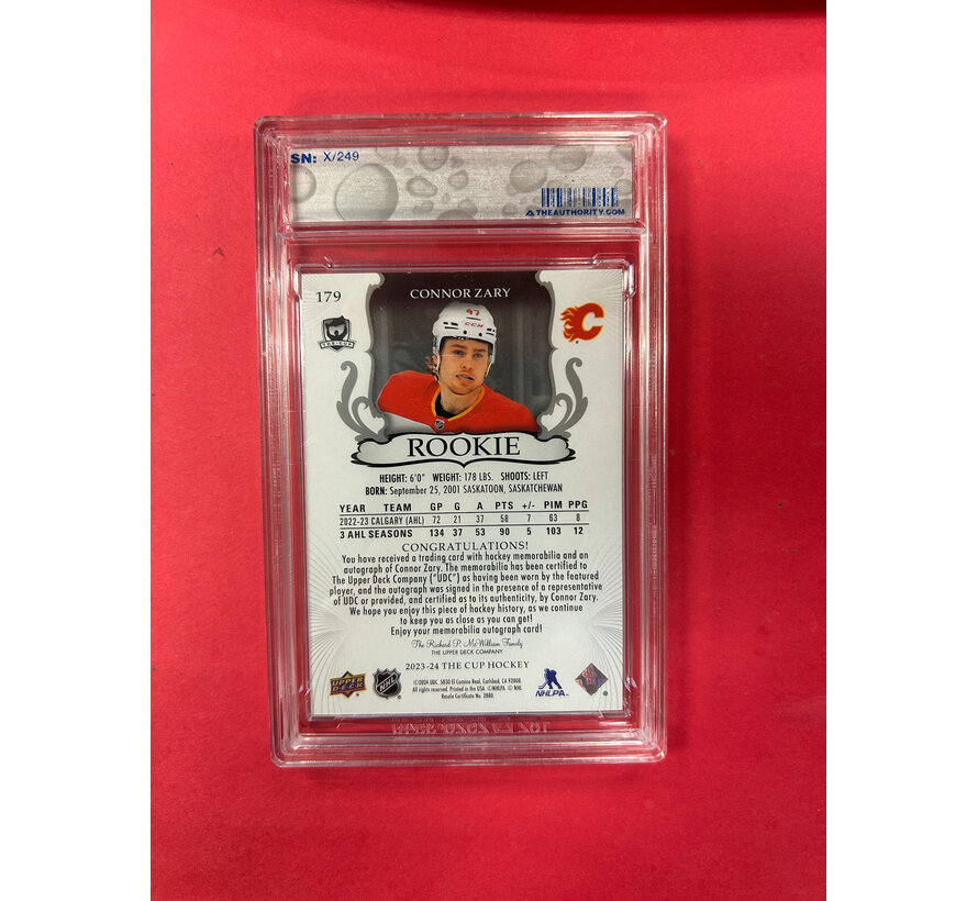 2023-24 UPPER DECK THE CUP CONNOR ZARY ROOKIE PATCH AUTO /249