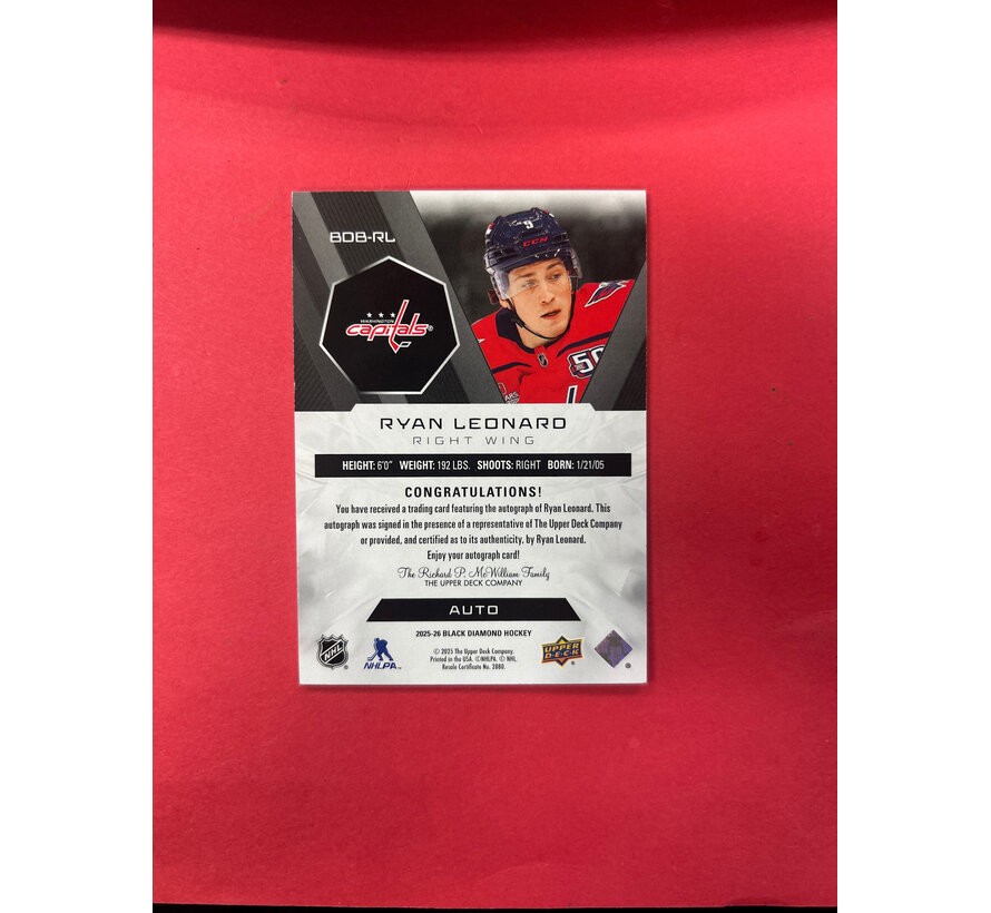 2025-26 UPPER DECK BLACK DIAMOND RYAN LEONARD AUTO /49