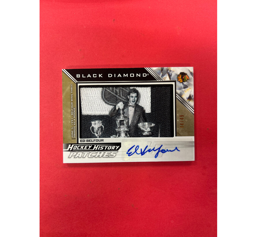 2025-26 UPPER DECK BLACK DIAMOND ED BELFOUR HOCKEY HISTORY PATCHES AUTO /49