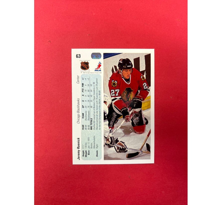 1991 UPPER DECK JEREMY ROENICK ROOKIE AUTOGRAPH