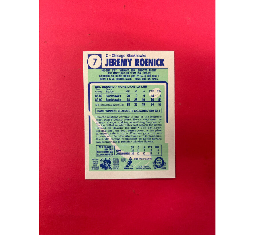 1991 O-PEE-CHEE JEREMY ROENICK ROOKIE AUTOGRAPHED