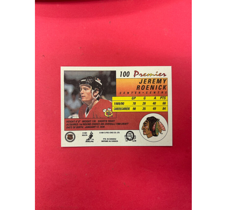 1991 O-PEE-CHEE PREMIER JEREMY ROENICK ROOKIE AUTOGRAPHED