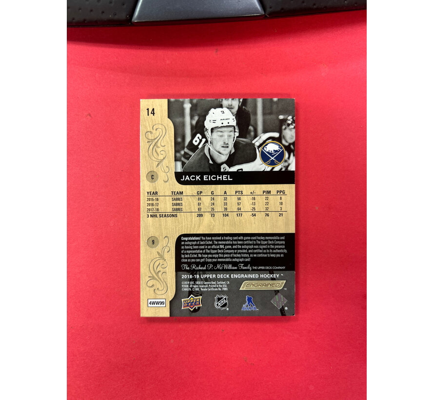 2018-19 UPPER DECK ENGRAINED JAKC EICHEL PATCH AUTO /25