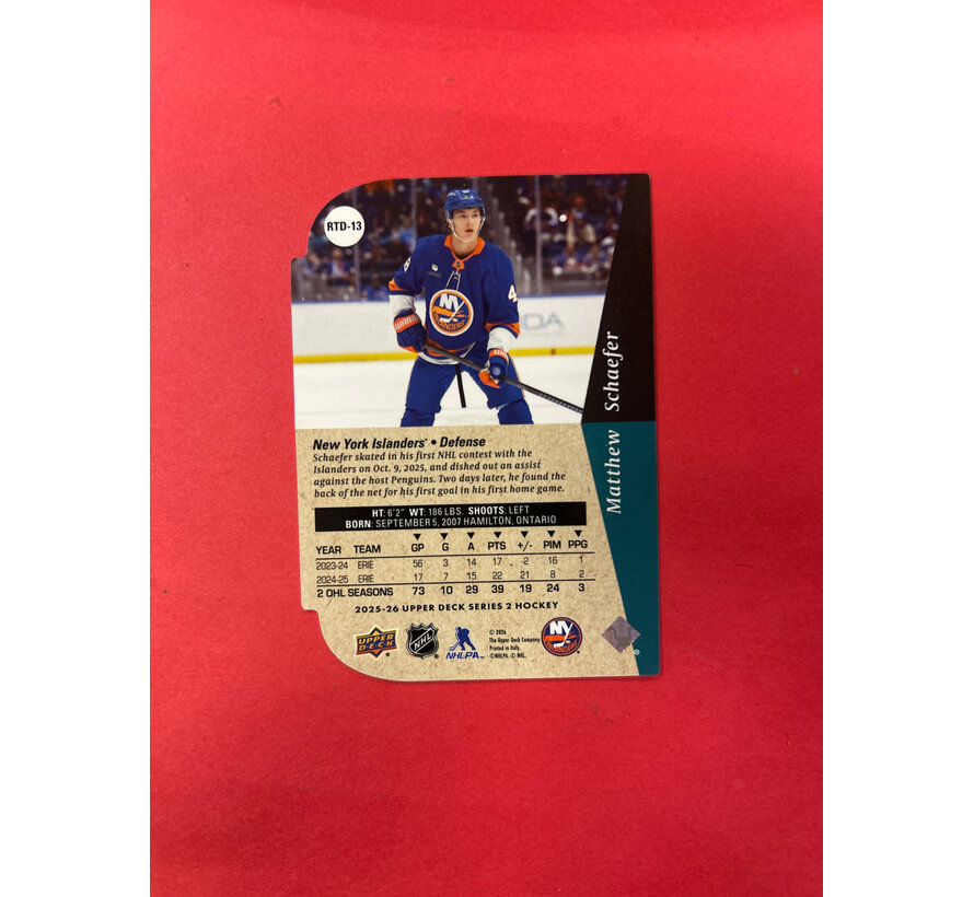 2025-26 UPPER DECK SERIES 2 MATTHEW SCHAEFER 96' DIE CUT RED