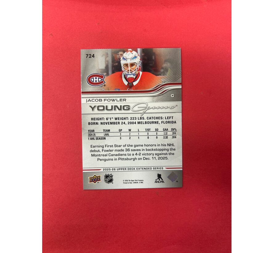 2025-26 UPPER DECK EXTENDED JACOB FOWLER YOUNG GUNS