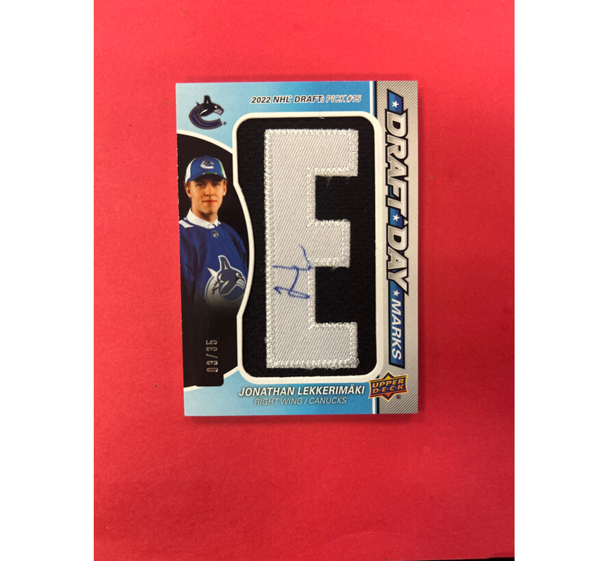 2025-26 UPPER DECK SP GAME USED JONATHAN LEKKERMAKI DRAFT DAY MARKS /35