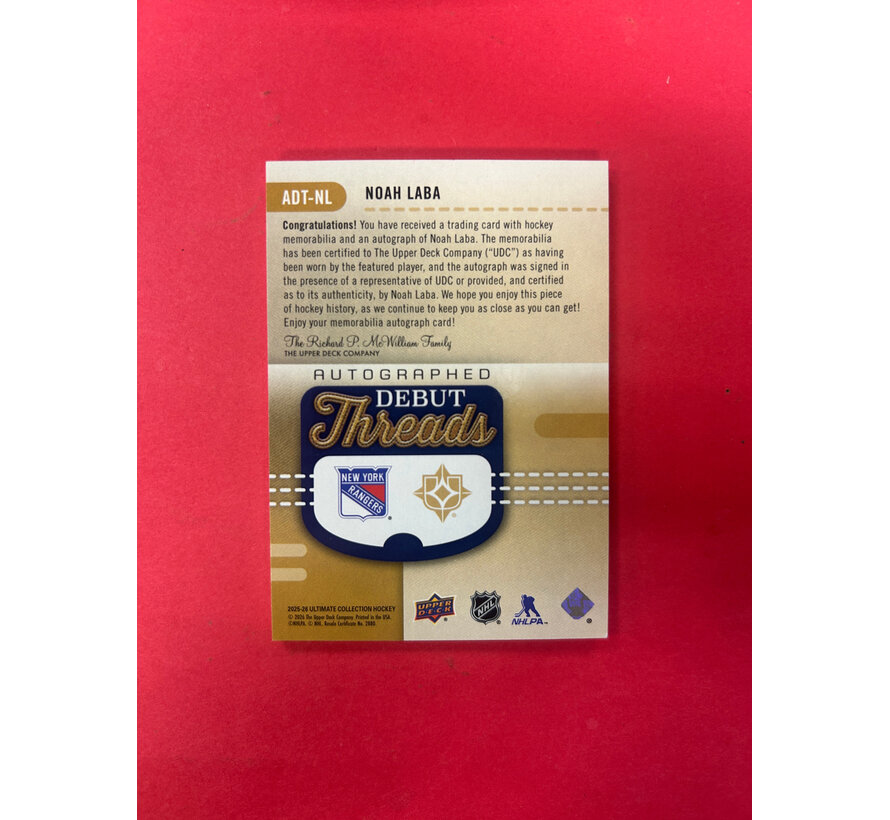 2025-26 UPPER DECK ULTIMATE NOAH LABA DEBUT THREADS /199