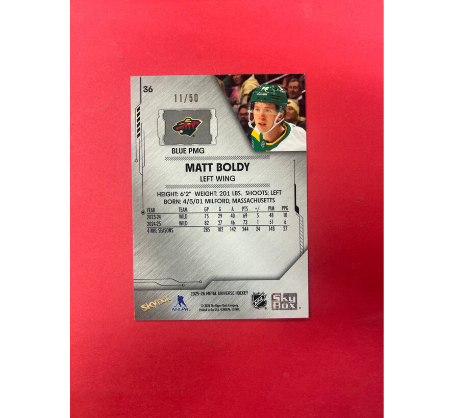 2025-26 SKYBOX METAL UNIVERSE MATT BOLDY BLUE PMG /50
