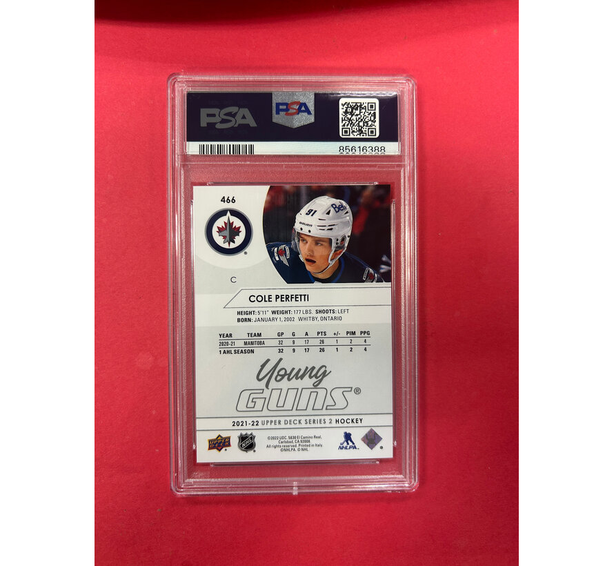 2021-22 UPPER DECK COLE PERFETTI YOUNG GUNS PSA GRADED 10