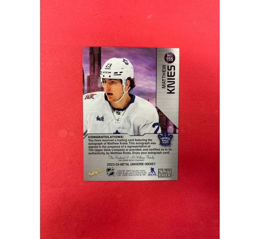 2023-24 METAL UNIVERSE MATTHEW KNIES ROOKIE AUTOGRAPH /399