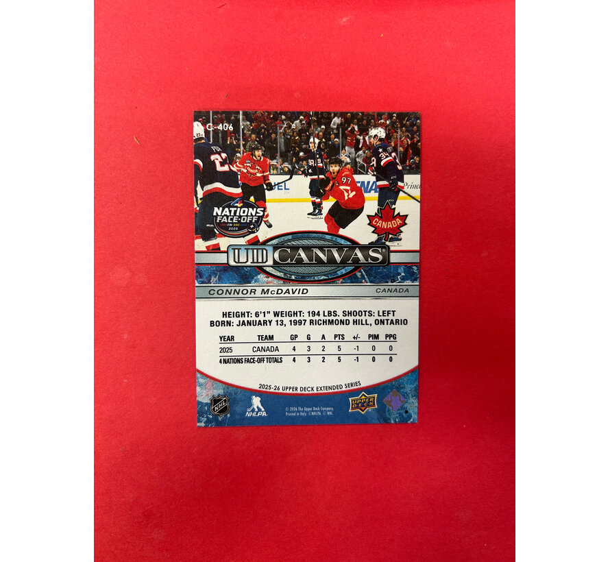 2025-26 UPPER DECK EXTENDED CONNOR MCDAVID UD CANVAS 4 NATIONS