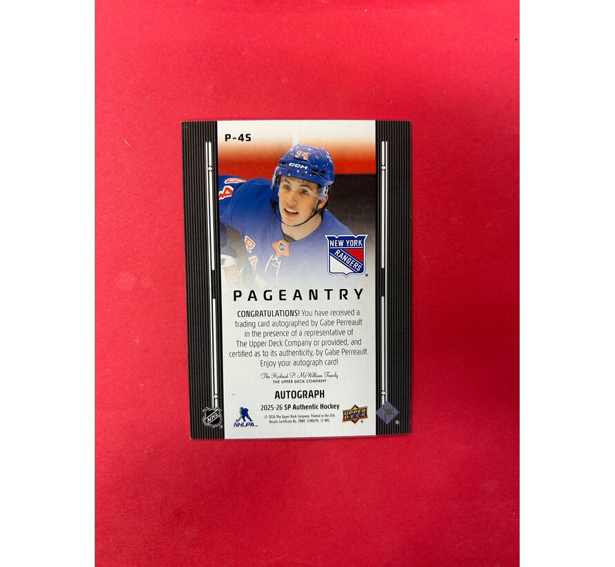 2025-26 SP AUTHENTIC GABE PERREAULT PAGEANTRY ROOKIE AUTOGRAPH