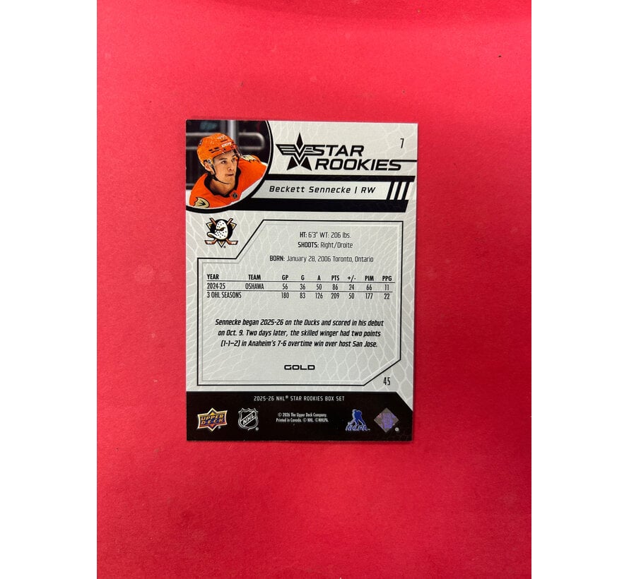 2025-26 UPPER DECK STAR ROOKIES BOX SET BECKETT SENNECKE GOLD /249