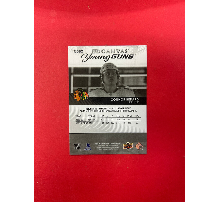 2023-24 UPPER DECK EXTENDED CONNOR BEDARD YOUNG GUNS CANVAS BLACK