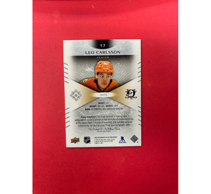 2025-26 UPPER DECK ULTIMATE LEO CARLSSON AUTOGRAPH