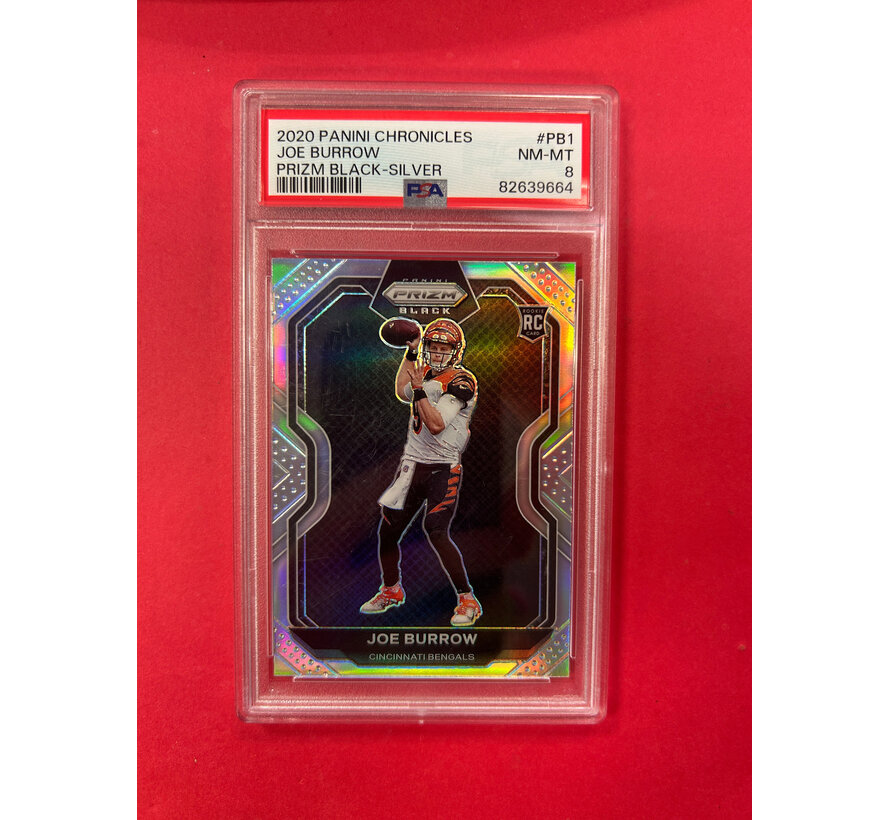 2020 PANINI CHRONICLES JOE BURROW PRIZM BLACK SILVER ROOKIE PSA GRADED 8
