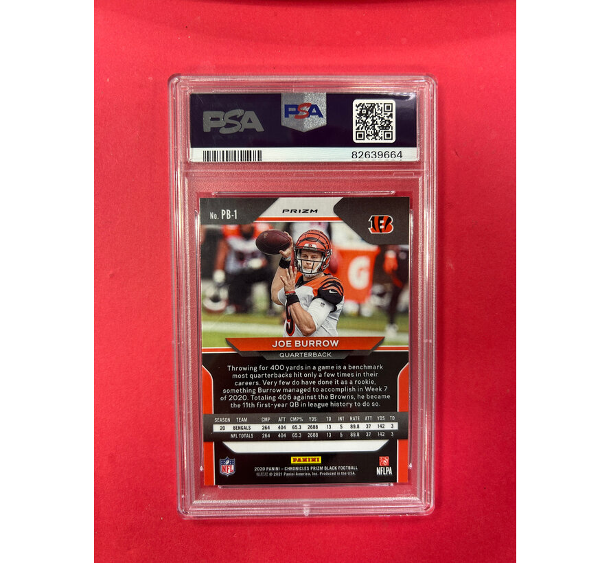 2020 PANINI CHRONICLES JOE BURROW PRIZM BLACK SILVER ROOKIE PSA GRADED 8