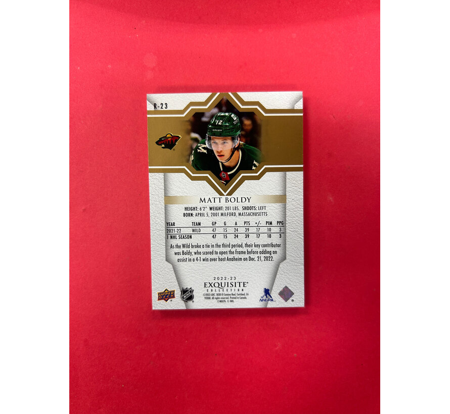 2022-23 UPPER DECK EXQUISITE MATT BOLDY ROOKIE GOLD /49