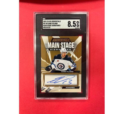 UPPER DECK 2023-24 UPPER DECK CREDENTIALS GABE VILARDI MAIN STAGE SIGNATURES GOLD /25 SGC GRADED 8.5