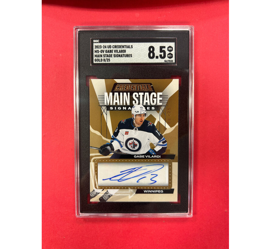 2023-24 UPPER DECK CREDENTIALS GABE VILARDI MAIN STAGE SIGNATURES GOLD /25 SGC GRADED 8.5