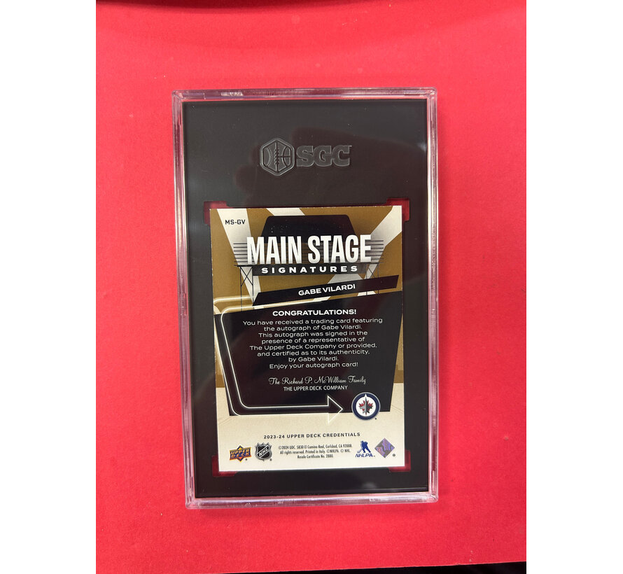 2023-24 UPPER DECK CREDENTIALS GABE VILARDI MAIN STAGE SIGNATURES GOLD /25 SGC GRADED 8.5
