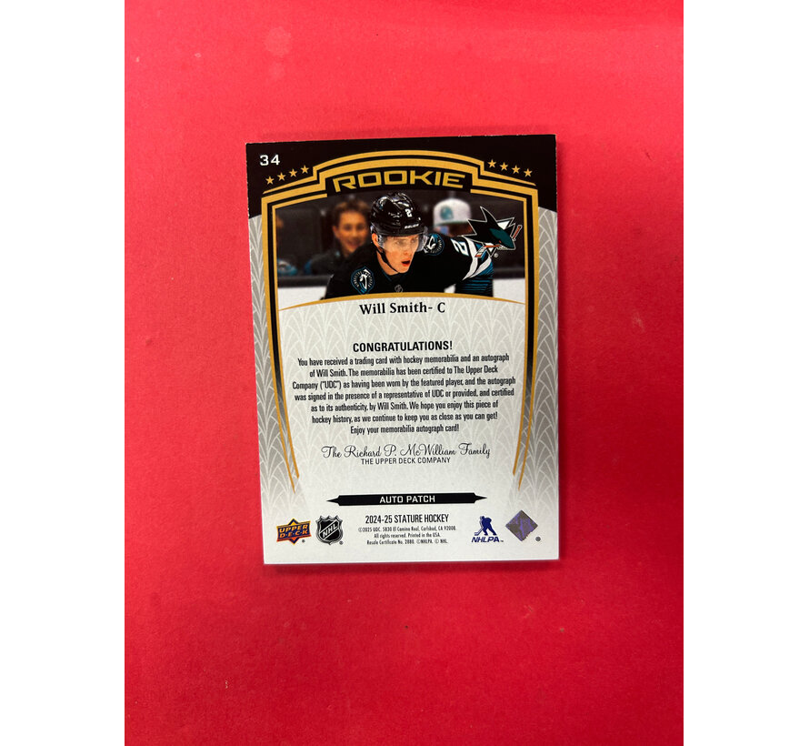 2024-25 UPPER DECK STATURE WILL SMITH ROOKIE PATCH AUTO /49