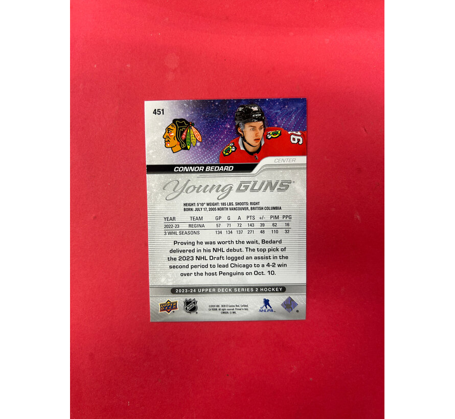2023-24 UPPER DECK SERIES 2 CONNOR BEDARD YOUNG GUNS