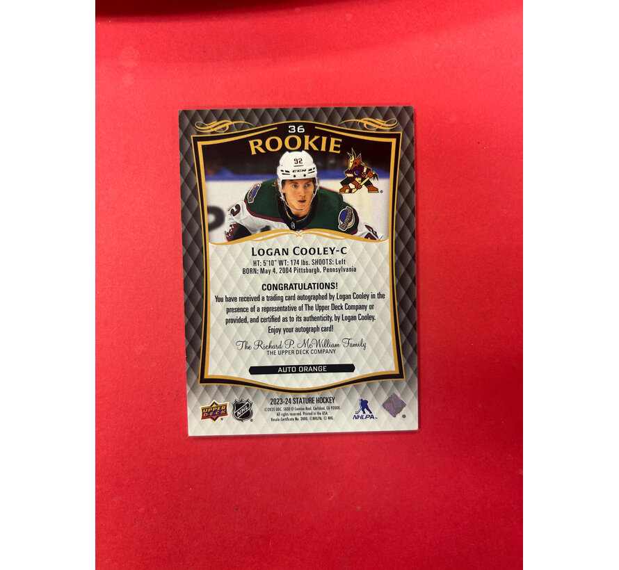 2023-24 UPPER DECK STATURE LOGAN COOLEY ROOKIE AUTOGRAPH /50