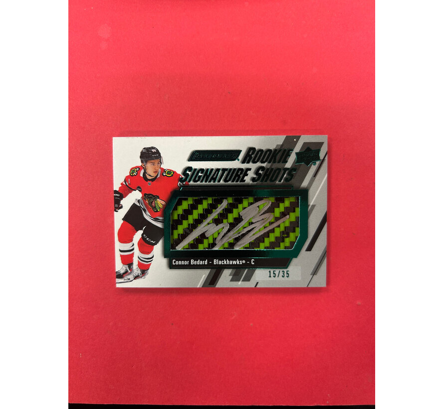 2023-24 UPPER DECK ENGRAINED CONNOR BEDARD ROOKIE SIGNATURE SHOTS GREEN /35