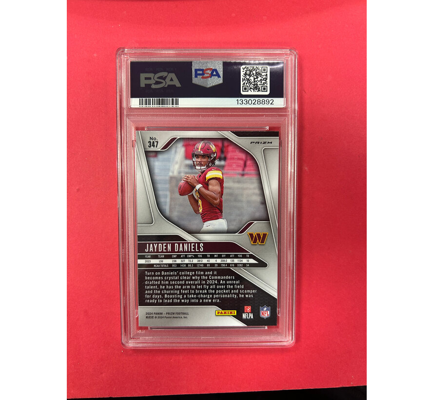 2024 PANINI PRIZM JAYDEN DANIELS BLACK AND WHITE CHECKER ROOKIE PSA GRADED 9