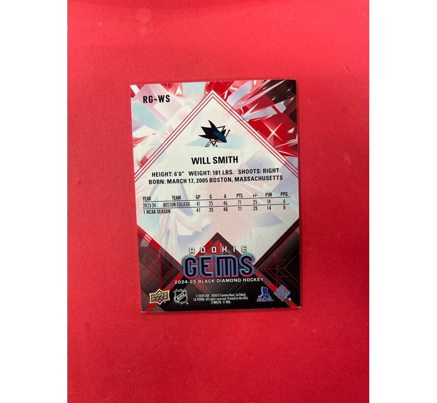 2024-25 UPPER DECK BLACK DIAMOND WILL SMITH ROOKIE GEMS RUBY /100