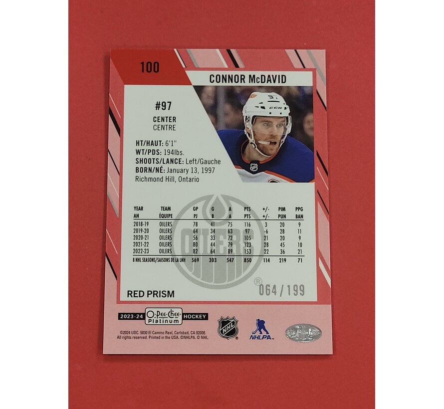 2023-24 OPC PLATINUM RED PRISM CONNOR McDAVID /199 #100
