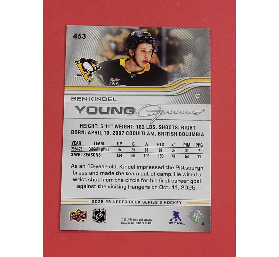 2025-26 UPPER DECK SERIES 2 BEN KINDEL YOUNG GUNS #453