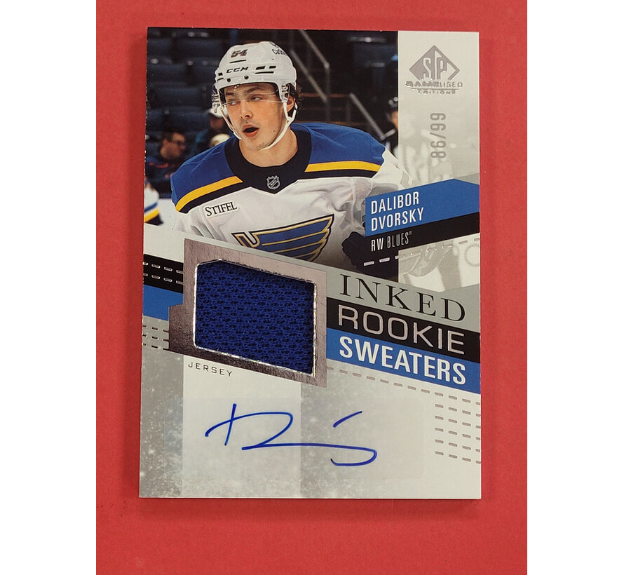 2025-26 UPPER DECK SP GAME USED DALIBOR DVORSKY INKED ROOKIE SWEATER /99 AUTO JERSEY