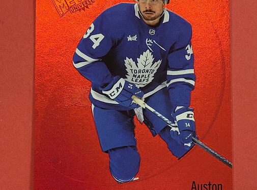 UPPER DECK 2022-23 UPPER DECK METAL UNIVERSE RED PMG AUSTON MATTHEWS /100 #140 CORNER DMG