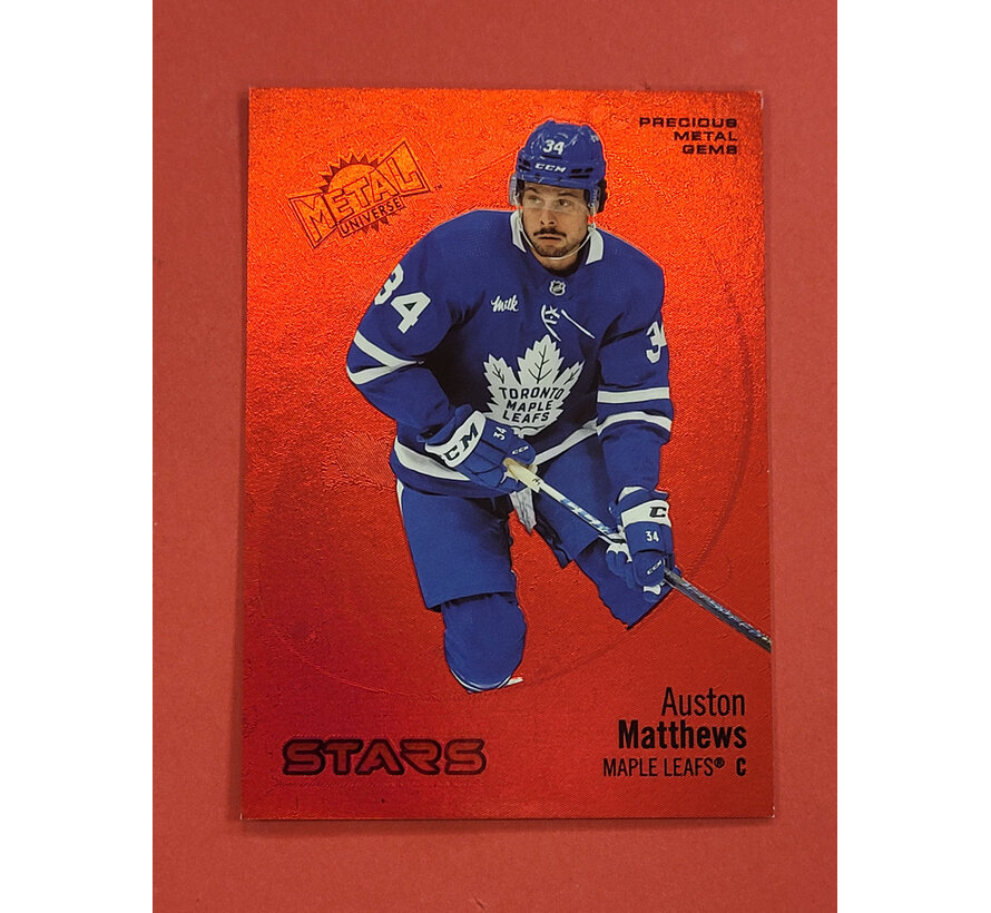 2022-23 UPPER DECK METAL UNIVERSE RED PMG AUSTON MATTHEWS /100 #140 CORNER DMG