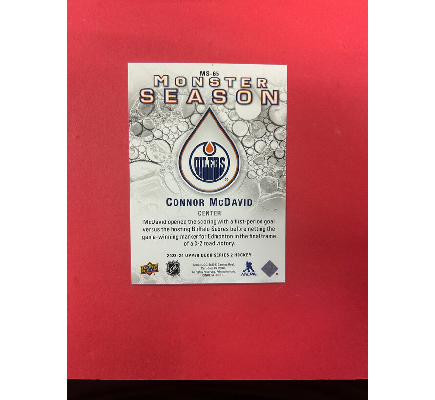 2023-24 UPPER DECK SERIES 1 CONNOR MCDAVID MONSTER SEASON GOLD /153