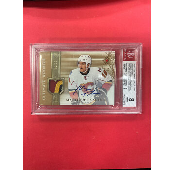 UPPER DECK 2016-17 UPPER DECK ULTIMATE MATTHEW TKACHUK ROOKIE AUTO PATCH RETRO /25 BECKETT GRADED 8