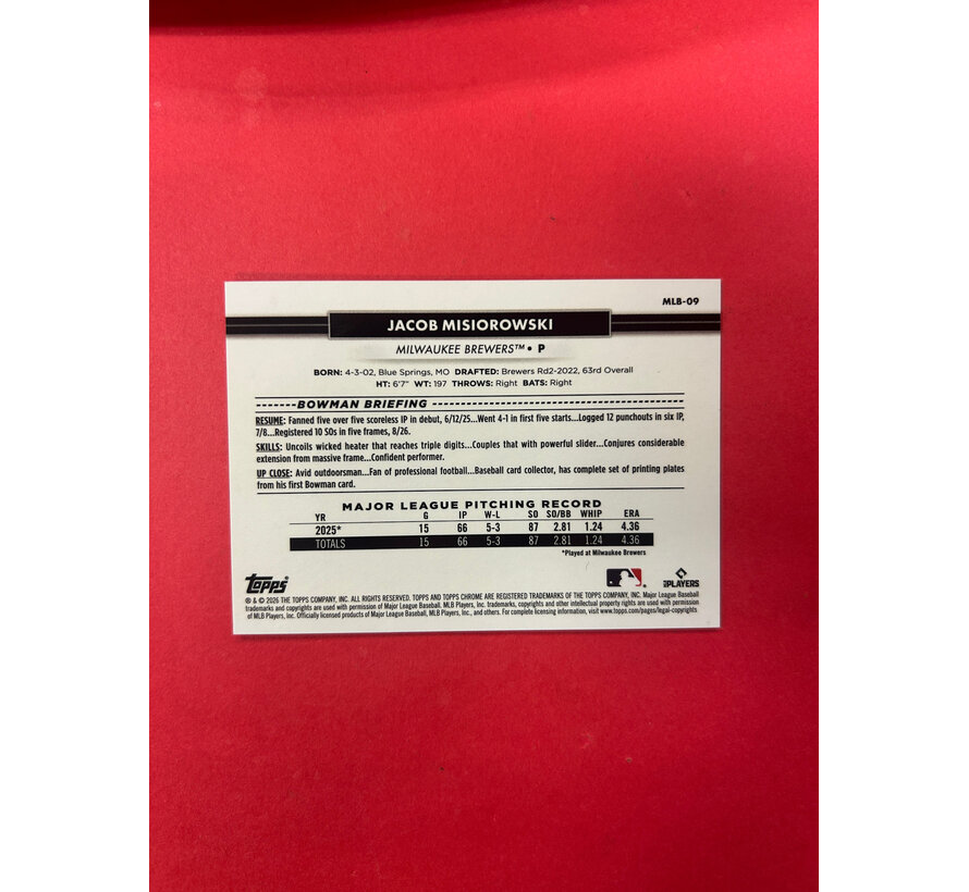 2025 TOPPS THE NATIONAL JACOB MISIOROWSKI GOLD /50