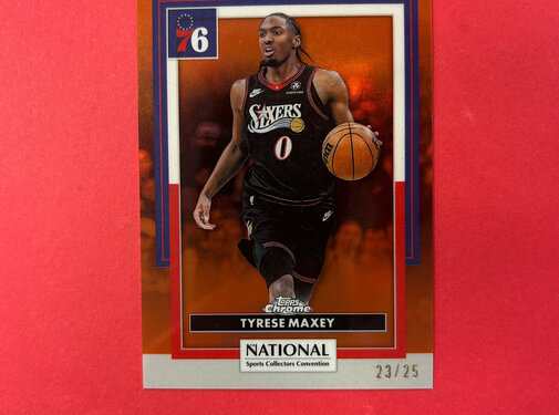 TOPPS 2025 TOPPS THE NATIONAL TYRESE MAXEY ORANGE /25