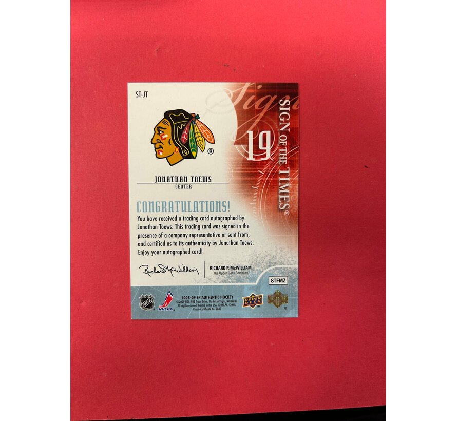 2008-09 SP AUTHENTIC JONATHAN TOEWS SIGN OF THE TIMES