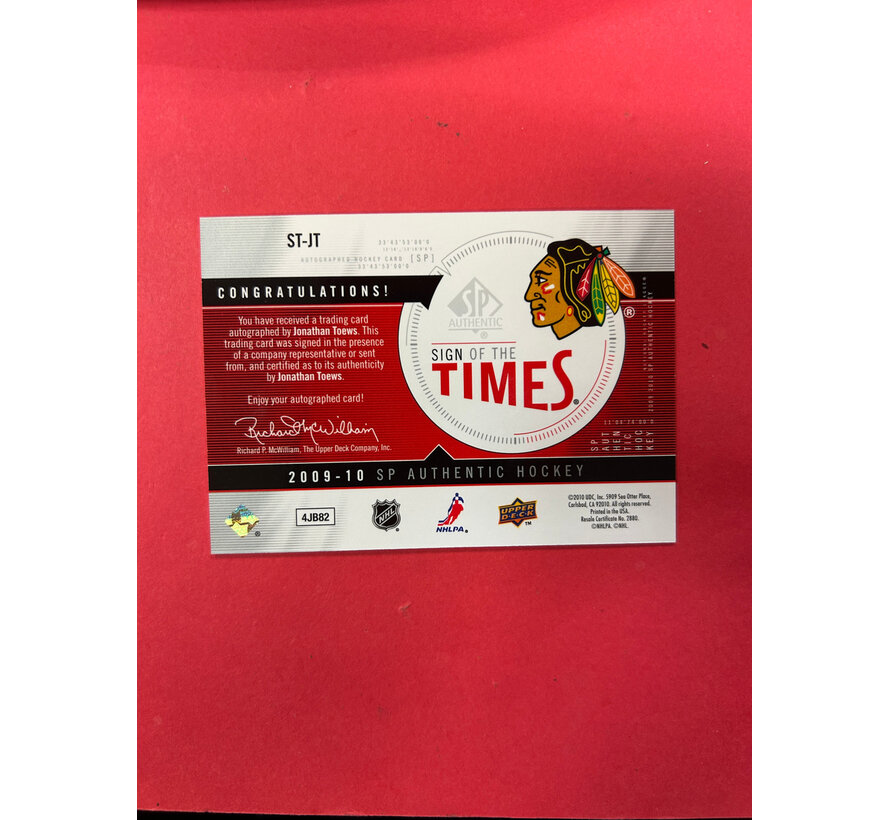 2009-10 SP AUTHENTIC JONATHAN TOEWS SIGN OF THE TIMES