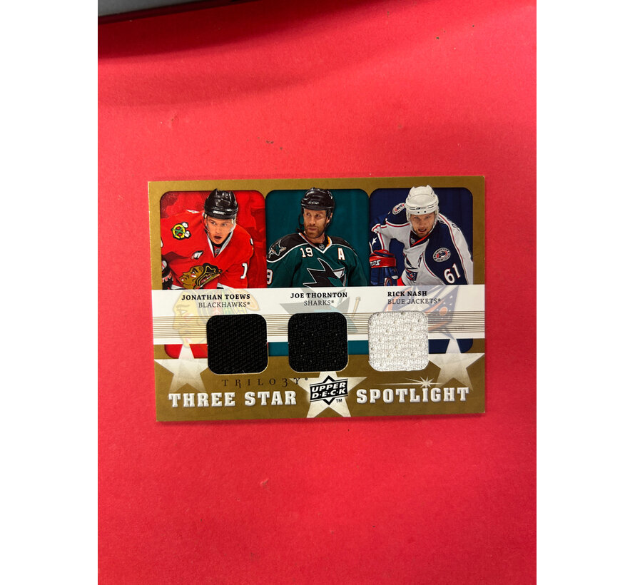 2008-09 UPPER DECK TRILOGY TOEWS/THORNTON/NASH THREE STAR SPOTLIGHT JERSEY